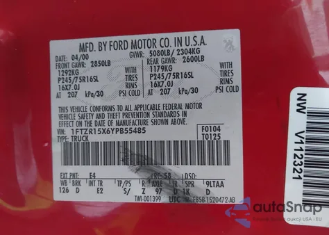 2000 Ford Ranger Xlt from USA, damaged, VIN 1FTZR15X6YPB55485